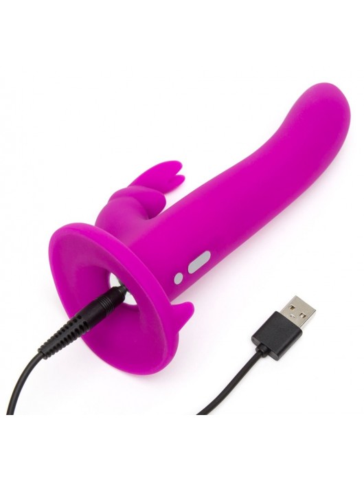 Лиловый страпон Rechargeable Vibrating Strap-On Harness Set - 17,6 см. - Happy Rabbit - купить с доставкой в Орле