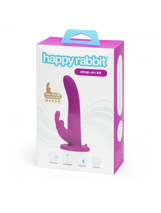 Лиловый страпон Rechargeable Vibrating Strap-On Harness Set - 17,6 см. - Happy Rabbit - купить с доставкой в Орле