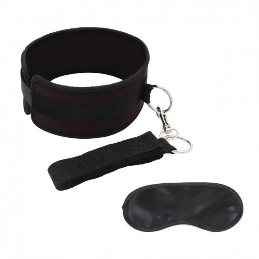 Черный ошейник с длинным поводком Collar and Leash Set - Lux Fetish - купить с доставкой в Орле