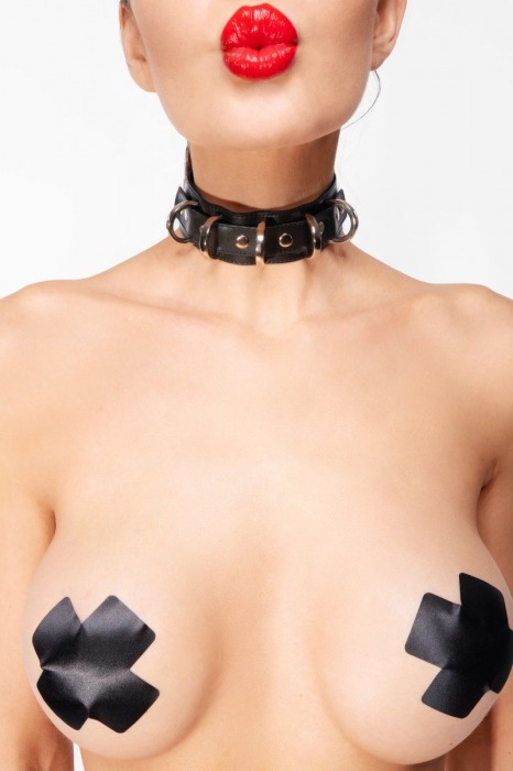 Длинный черный чокер с D-кольцами - Джага-Джага - купить с доставкой в Орле