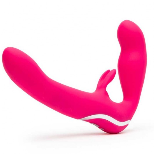 Ярко-розовый безремневой страпон Rechargeable Vibrating Strapless Strap-On - Happy Rabbit - купить с доставкой в Орле