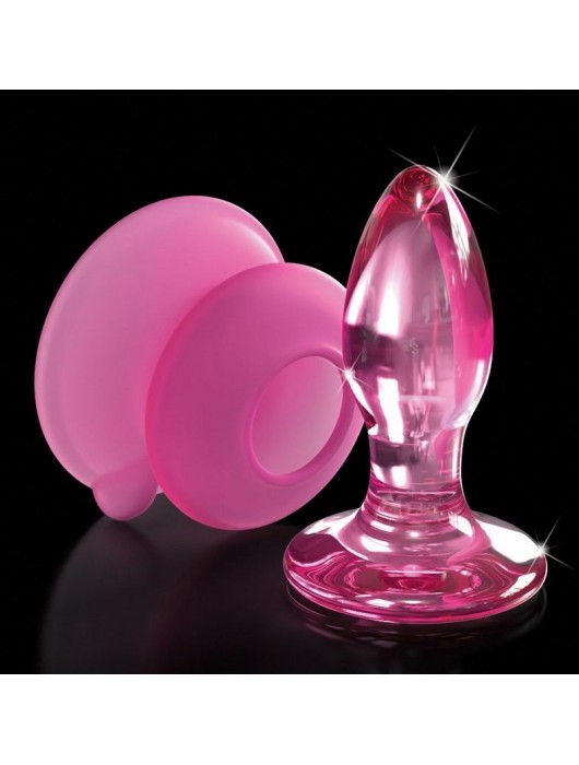 Розовая стеклянная пробка Icicles №90 с силиконовой присоской - 8 см. - Pipedream