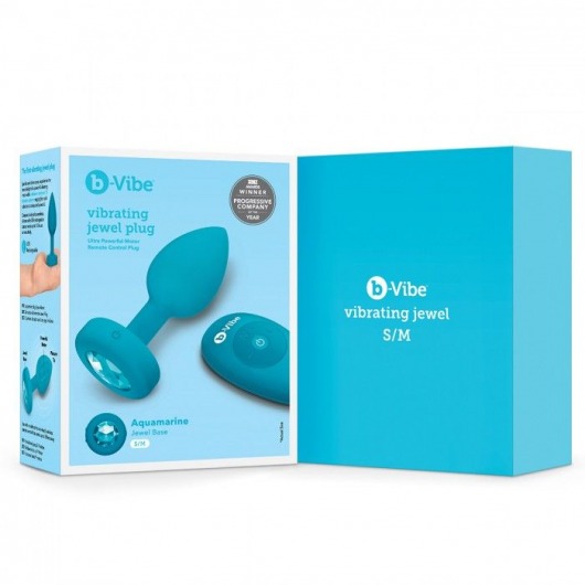 Бирюзовая анальная вибровтулка с кристаллом Vibrating Jewel Plug S/M - 10 см. - b-Vibe