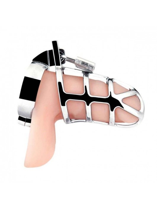 Серебристая металлическая клетка для члена с замком Enslave Cock Cage - BlueLine - купить с доставкой в Орле