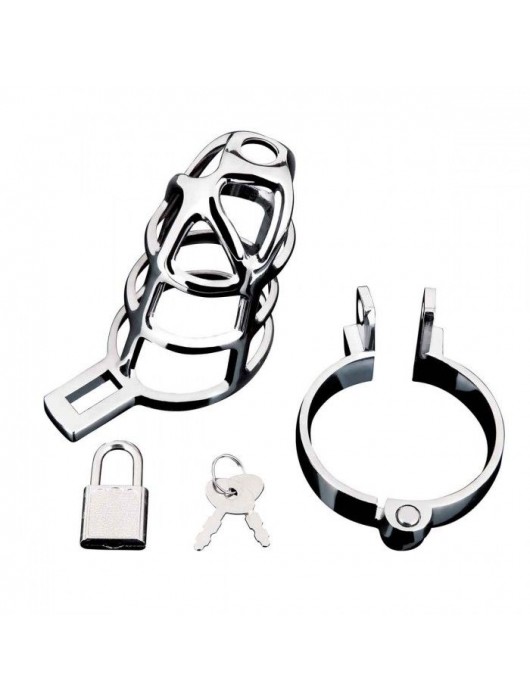 Серебристая металлическая клетка для члена с замком Enslave Cock Cage - BlueLine - купить с доставкой в Орле
