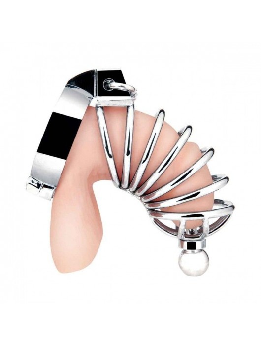 Серебристая клетка для члена Urethral Play Cage - BlueLine - купить с доставкой в Орле