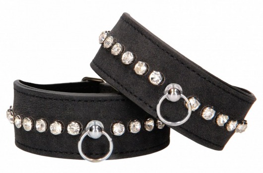 Черные наручники Diamond Studded Wrist Cuffs - Shots Media BV - купить с доставкой в Орле