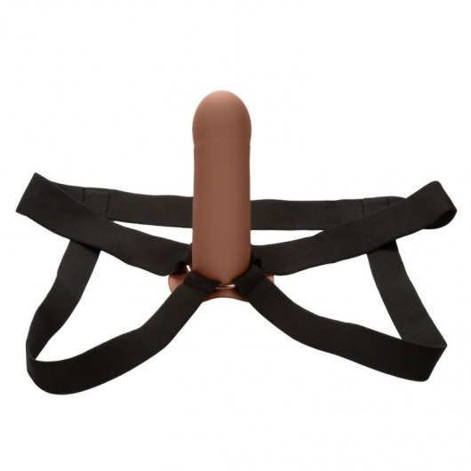 Коричневый фаллопротез из силикона Extension with Harness - 15,75 см. - California Exotic Novelties - купить с доставкой в Орле