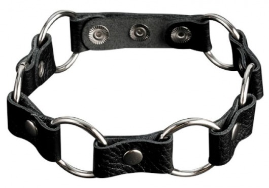 Кожаный черный ошейник с кольцами - Sitabella - купить с доставкой в Орле