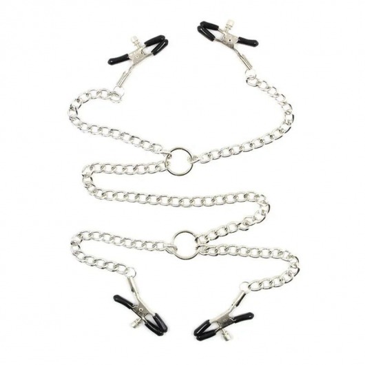 Серебристые зажимы для сосков и половых губ на тонкой цепочке - Notabu - купить с доставкой в Орле Серебристые зажимы для сосков и половых губ на тонкой цепочке - Notabu - купить с доставкой в Орле