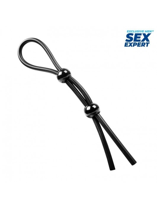 Черное силиконовое лассо с двумя шариками для утяжки - Sex Expert - в Орле купить с доставкой