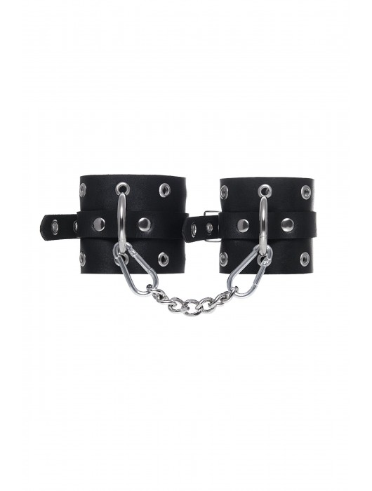 Черные кожаные однослойные наручники с люверсами - Pecado - купить с доставкой в Орле