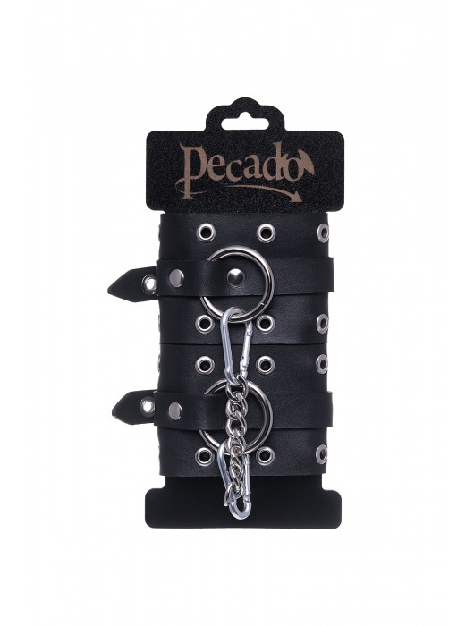 Черные кожаные однослойные наручники с люверсами - Pecado - купить с доставкой в Орле