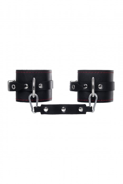Черные кожаные однослойные оковы с контрастной строчкой - Pecado - купить с доставкой в Орле