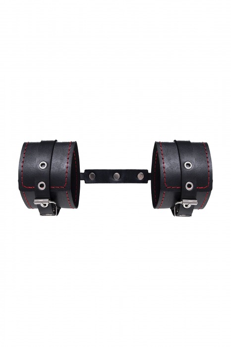 Черные кожаные однослойные оковы с контрастной строчкой - Pecado - купить с доставкой в Орле