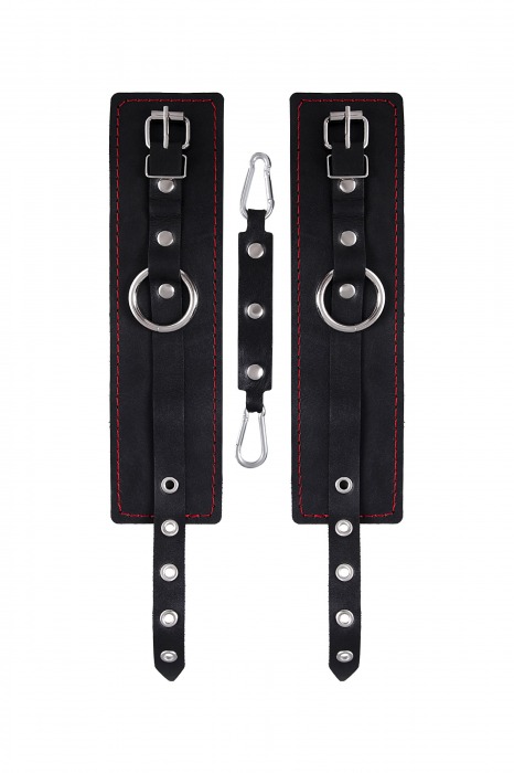 Черные кожаные однослойные оковы с контрастной строчкой - Pecado - купить с доставкой в Орле