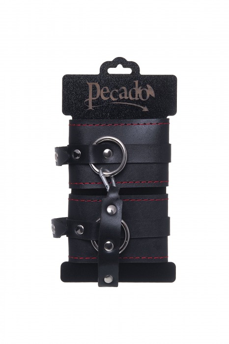 Черные кожаные однослойные оковы с контрастной строчкой - Pecado - купить с доставкой в Орле