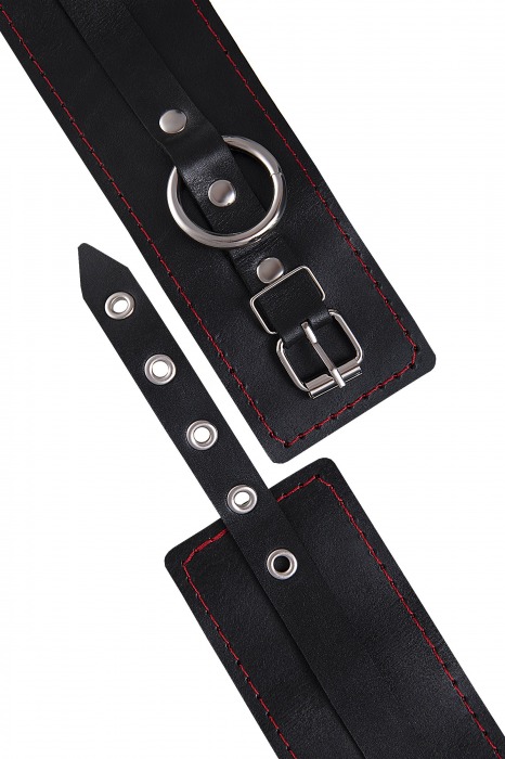 Черные кожаные однослойные оковы с контрастной строчкой - Pecado - купить с доставкой в Орле