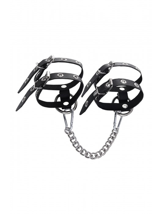 Черные однослойные кожаные оковы из двух ремешков - Pecado - купить с доставкой в Орле