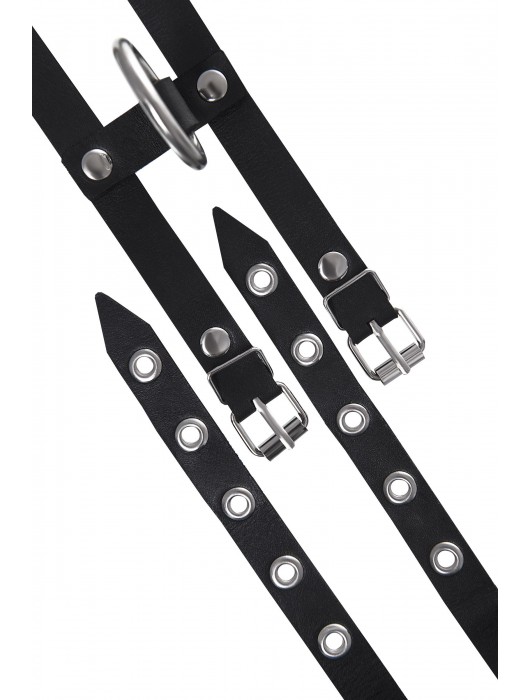 Черные однослойные кожаные оковы из двух ремешков - Pecado - купить с доставкой в Орле