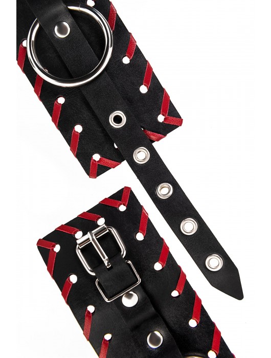 Черно-красные оковы из натуральной кожи - Pecado - купить с доставкой в Орле