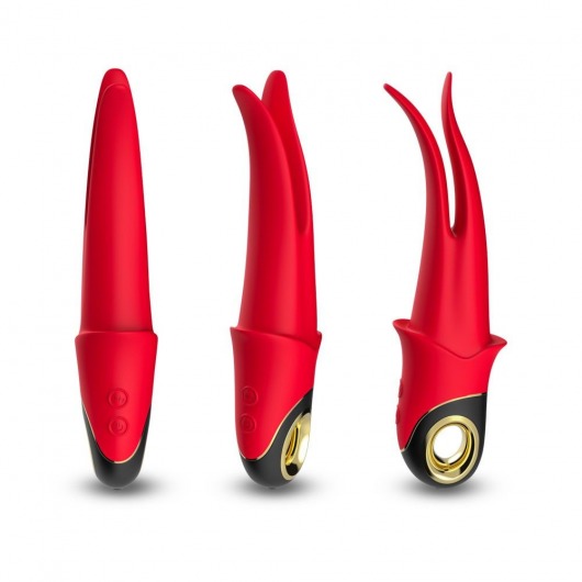 Красный стимулятор эрогенных зон с раздвоенным концом - 23,5 см. - Silicone Toys