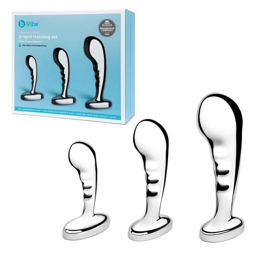 Набор из 3 стальных стимуляторов простаты Stainless Steel P-spot Training Set - b-Vibe - в Орле купить с доставкой