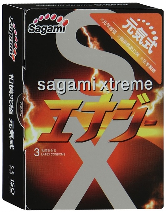 Презервативы Sagami Xtreme ENERGY с ароматом энергетика - 3 шт. - Sagami - купить с доставкой в Орле