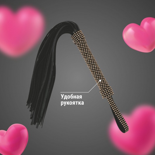 Черная плеть с заклепками на рукояти - 48 см. - Волшебная страна - купить с доставкой в Орле