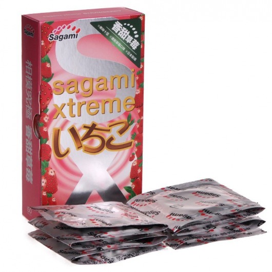 Презервативы Sagami Xtreme Strawberry c ароматом клубники - 10 шт. - Sagami - купить с доставкой в Орле