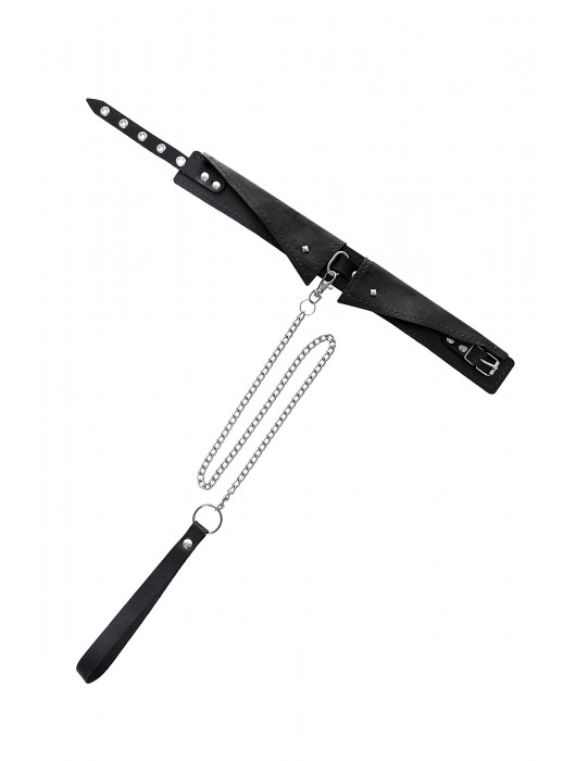 Черный кожаный ошейник-воротник с поводком - Pecado - купить с доставкой в Орле