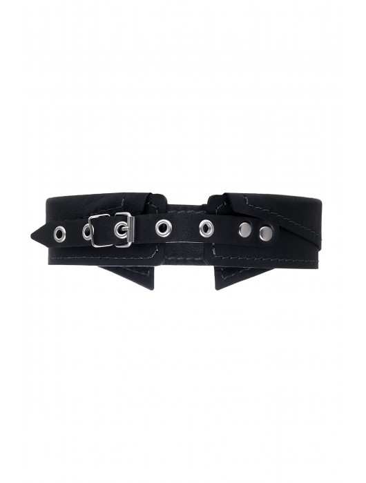 Черный кожаный ошейник-воротник с поводком - Pecado - купить с доставкой в Орле