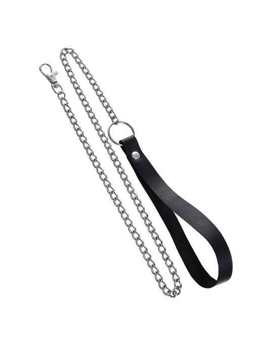 Черный кожаный ошейник-воротник с поводком - Pecado - купить с доставкой в Орле