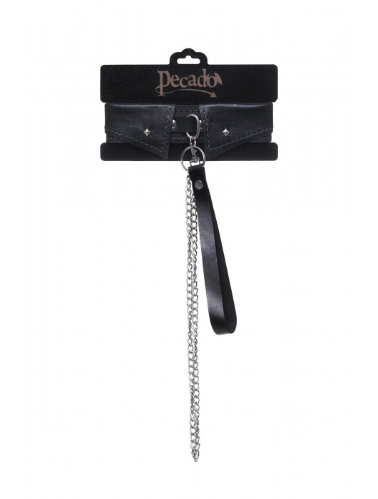Черный кожаный ошейник-воротник с поводком - Pecado - купить с доставкой в Орле