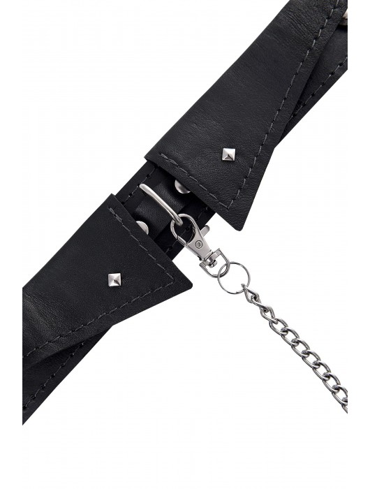 Черный кожаный ошейник-воротник с поводком - Pecado - купить с доставкой в Орле