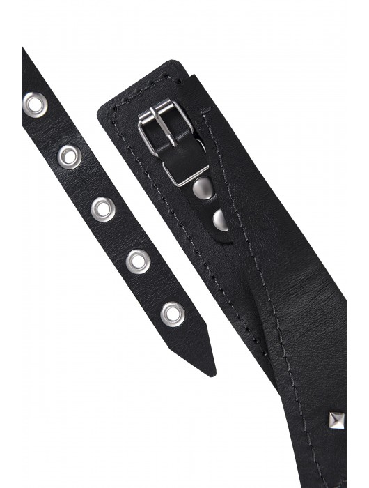 Черный кожаный ошейник-воротник с поводком - Pecado - купить с доставкой в Орле