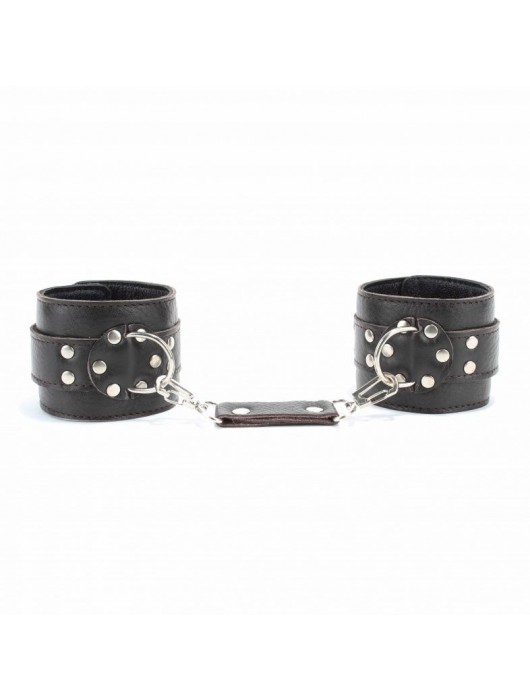 Коричневые оковы из мягкой кожи на металлической цепочке - БДСМ Арсенал - купить с доставкой в Орле