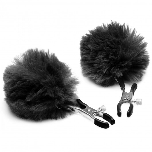 Зажимы для сосков с черным помпонами Pom Pom Nipple Clamps - XR Brands - купить с доставкой в Орле