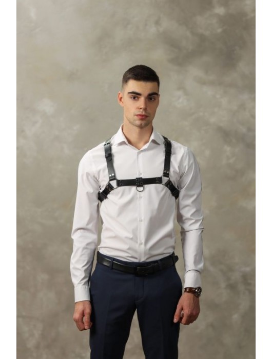 Черная мужская кожаная портупея №4 - БДСМ Арсенал - купить с доставкой в Орле