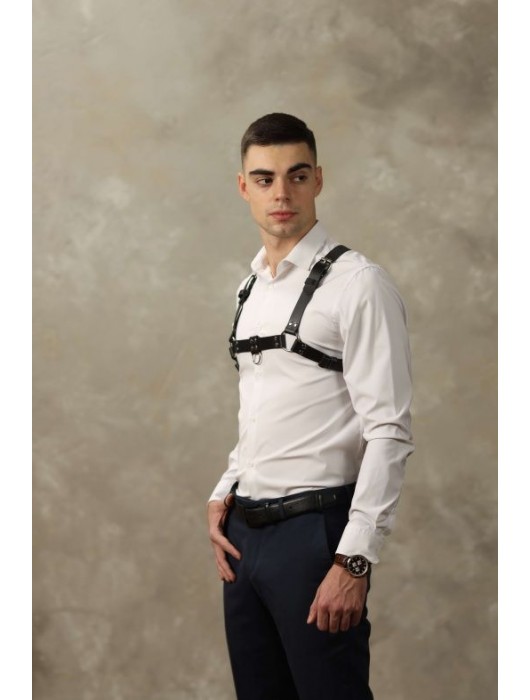 Черная мужская кожаная портупея №4 - БДСМ Арсенал - купить с доставкой в Орле