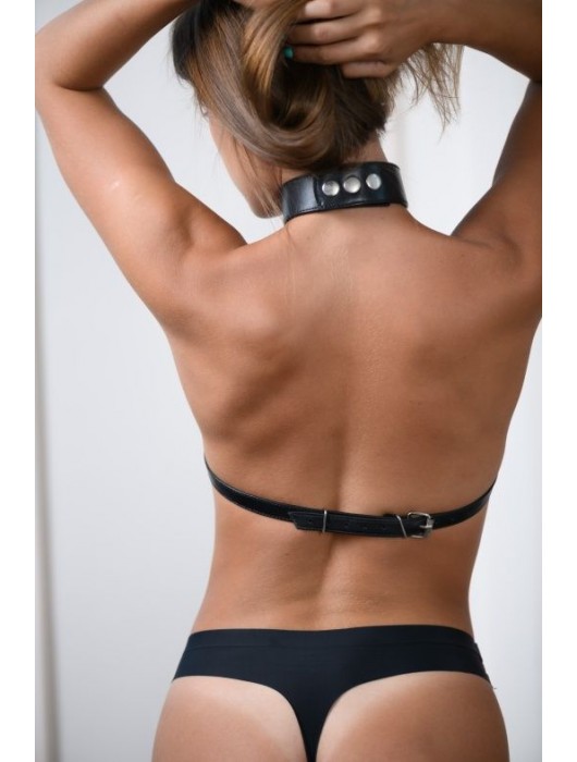 Черная кожаная сбруя с ошейником plus size из нежной кожи - БДСМ Арсенал - купить с доставкой в Орле