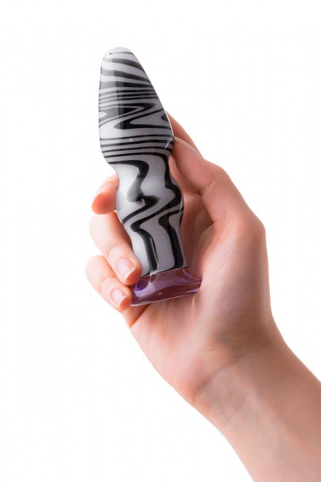 Белая анальная пробка из стекла с чёрными полосами - 11,6 см. - Sexus в Орле Белая анальная пробка из стекла с чёрными полосами - 11,6 см. - Sexus