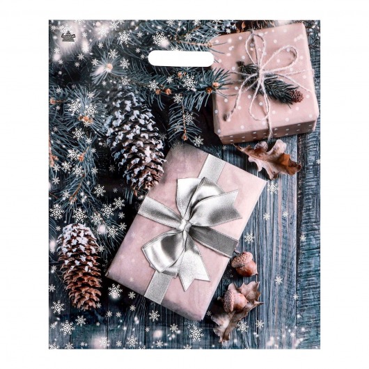 Новогодний пакет с принтом в виде подарков и вырубной ручкой (45х38 см) - Сима-Ленд - купить с доставкой в Орле