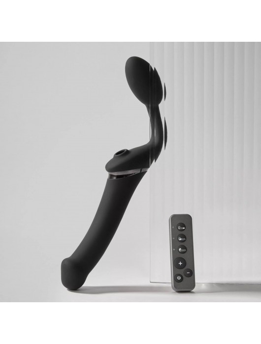 Черный безремневой вибрострапон Strap-On-Me Multi Orgasm Size XL - Strap-on-me - купить с доставкой в Орле