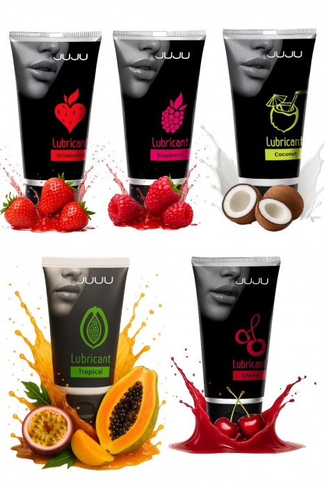 Набор из 5 съедобных лубрикантов JUJU (клубника, малина, тропические фрукты, вишня, кокос) - JuJu - купить с доставкой в Орле Набор из 5 съедобных лубрикантов JUJU (клубника, малина, тропические фрукты, вишня, кокос) - JuJu - купить с доставкой в Орле