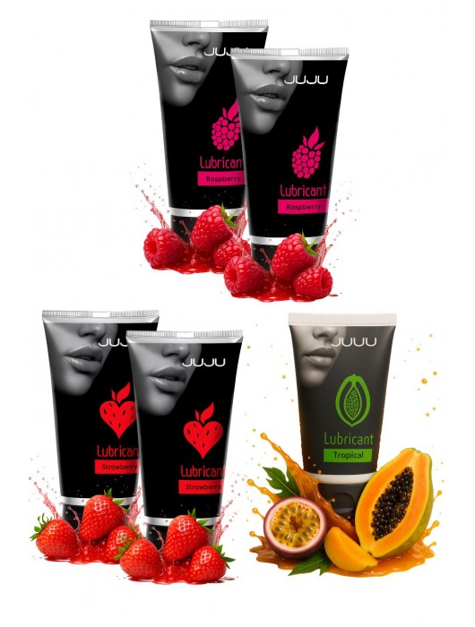 Набор из 5 съедобных лубрикантов JUJU (клубника х 2, малина х 2, тропические фрукты) - JuJu - купить с доставкой в Орле