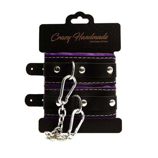 Черно-фиолетовые скругленные наручники с мягкой подкладкой - Crazy Handmade - купить с доставкой в Орле Черно-фиолетовые скругленные наручники с мягкой подкладкой - Crazy Handmade - купить с доставкой в Орле