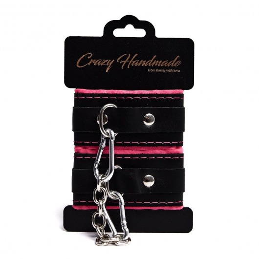 Черно-розовые скругленные наручники с мягкой подкладкой - Crazy Handmade - купить с доставкой в Орле Черно-розовые скругленные наручники с мягкой подкладкой - Crazy Handmade - купить с доставкой в Орле