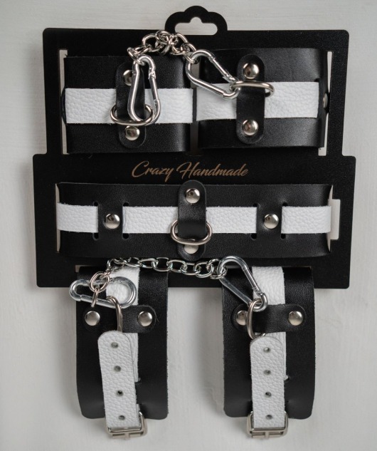 Набор фиксаторов из черной и белой натуральной кожи - Crazy Handmade - купить с доставкой в Орле Набор фиксаторов из черной и белой натуральной кожи - Crazy Handmade - купить с доставкой в Орле