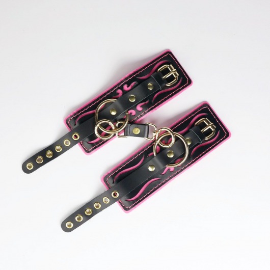Черные кожаные наручники с розовой строчкой - Crazy Handmade - купить с доставкой в Орле Черные кожаные наручники с розовой строчкой - Crazy Handmade - купить с доставкой в Орле